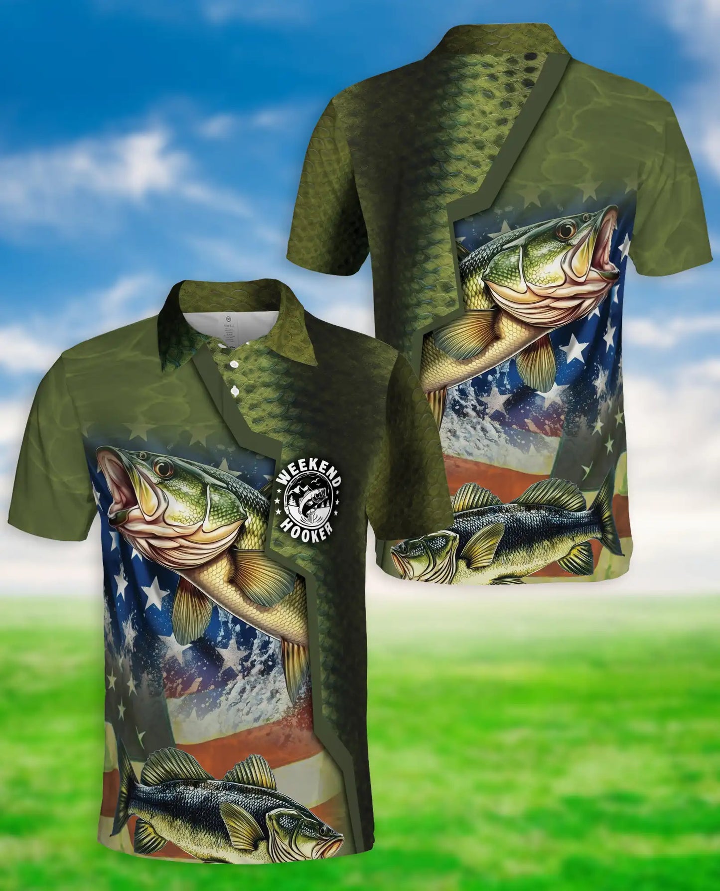 Weekend Hooker Bass Fishing 3D Polo Shirt for Men – Patriotic Angler Style | Netecom