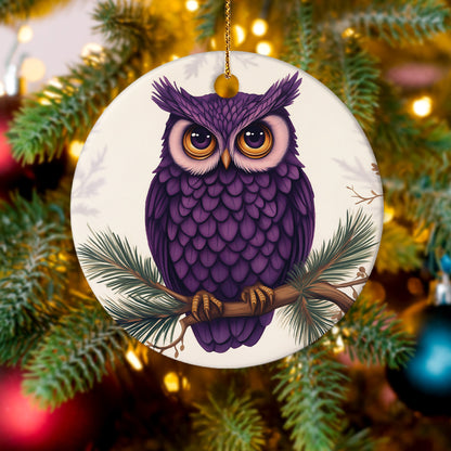 Netecom Cute Purple Owl Christmas Ornaments, Ceramic Birds on Branches Keepsake Ornament for Christmas Tree Decorations, Bird Lover Gift, Gifts for Holiday, Party, Home Decor