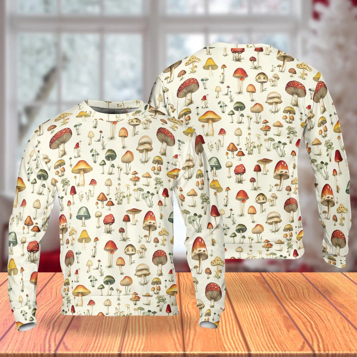 Mushroom Pattern Sweatshirt, 3D All Over Print Colorful Fungi Crewneck Pullover for Men Women, Mushroom Lover Gift - Netecom