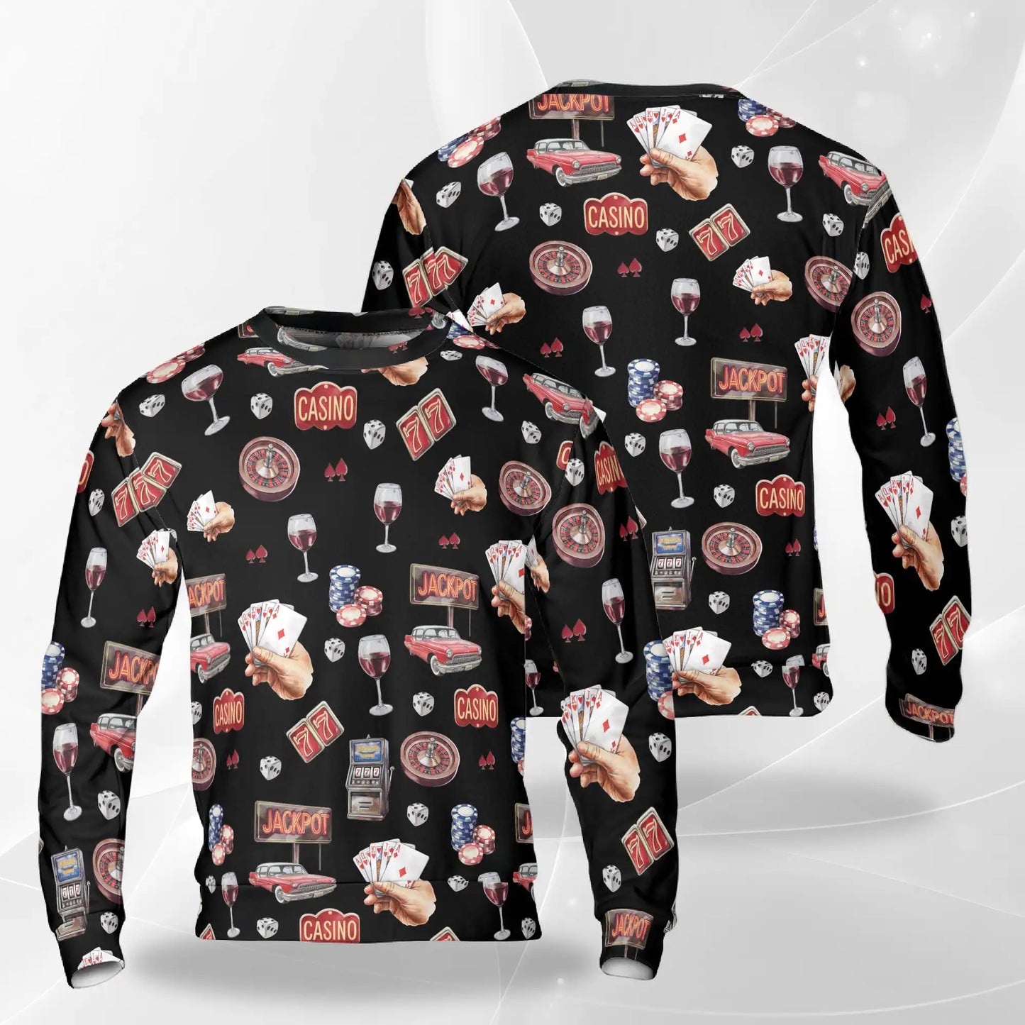 Las Vegas Casino Pattern Sweatshirt, 3D All Over Print Casino Gaming Crewneck Pullover for Men Women, Las Vegas Lover Gift - Netecom