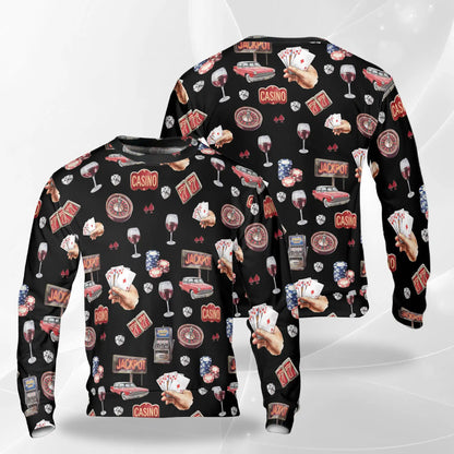 Las Vegas Casino Pattern Sweatshirt, 3D All Over Print Casino Gaming Crewneck Pullover for Men Women, Las Vegas Lover Gift - Netecom