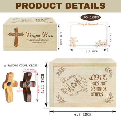 Netecom Personalized Couple Prayer Box for Valentine’s Day with 100 Prayer Request Cards & Wooden Cross – Christian Love Gift with Custom Names and Date