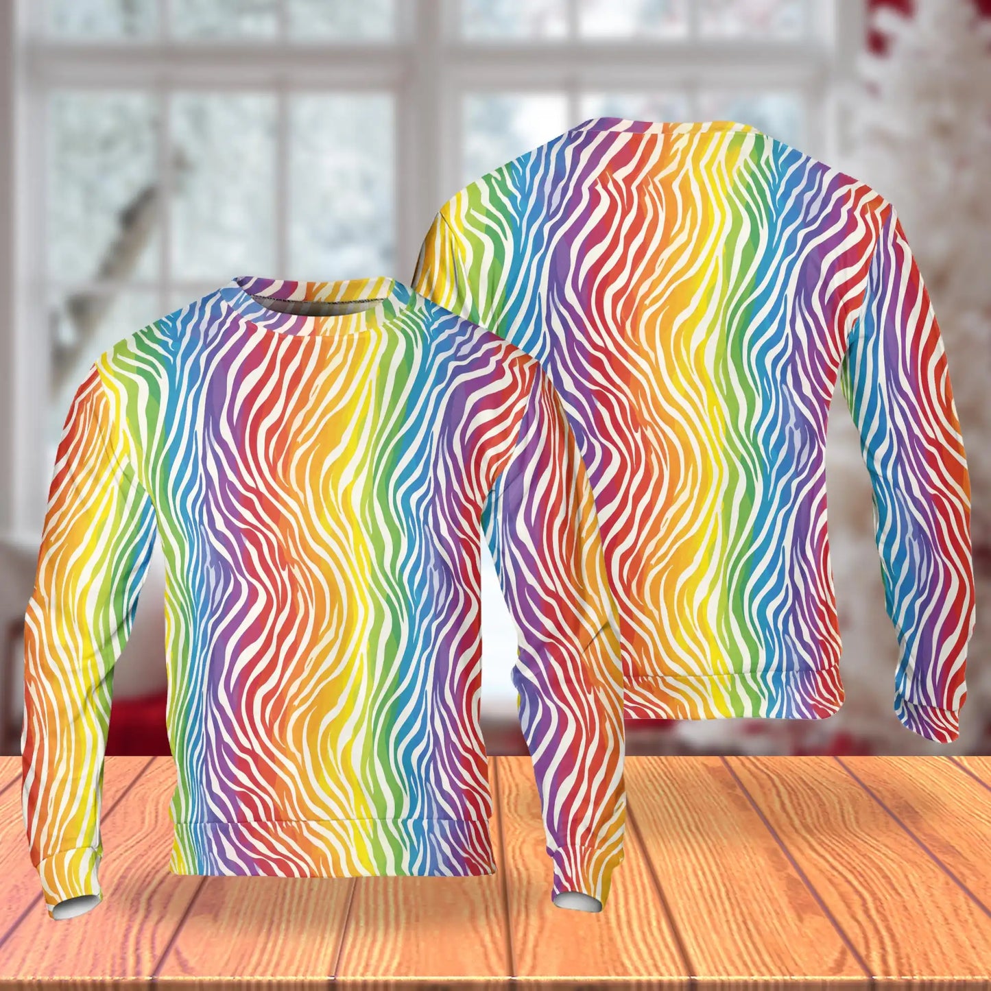 Rainbow Zebra Pattern Sweatshirt, 3D All Over Print Colorful Wild Animal Crewneck Pullover for Men Women, Zebra Lover Gift - Netecom