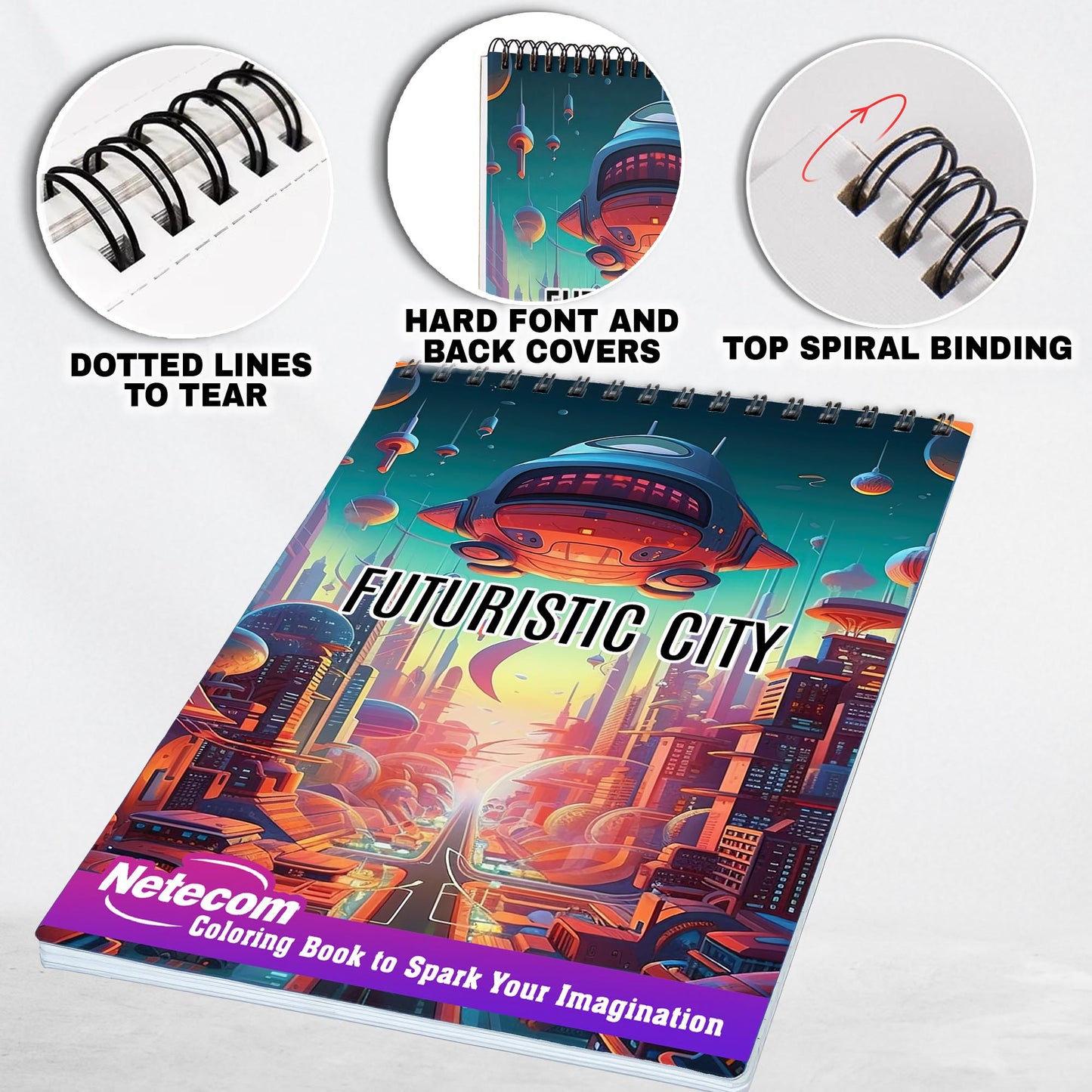 Futuristic City Spiral Bound Coloring Book, Discover the Spectacular Architecture with 30 Exquisite Futuristic City Coloring Pages for Fans of Technological