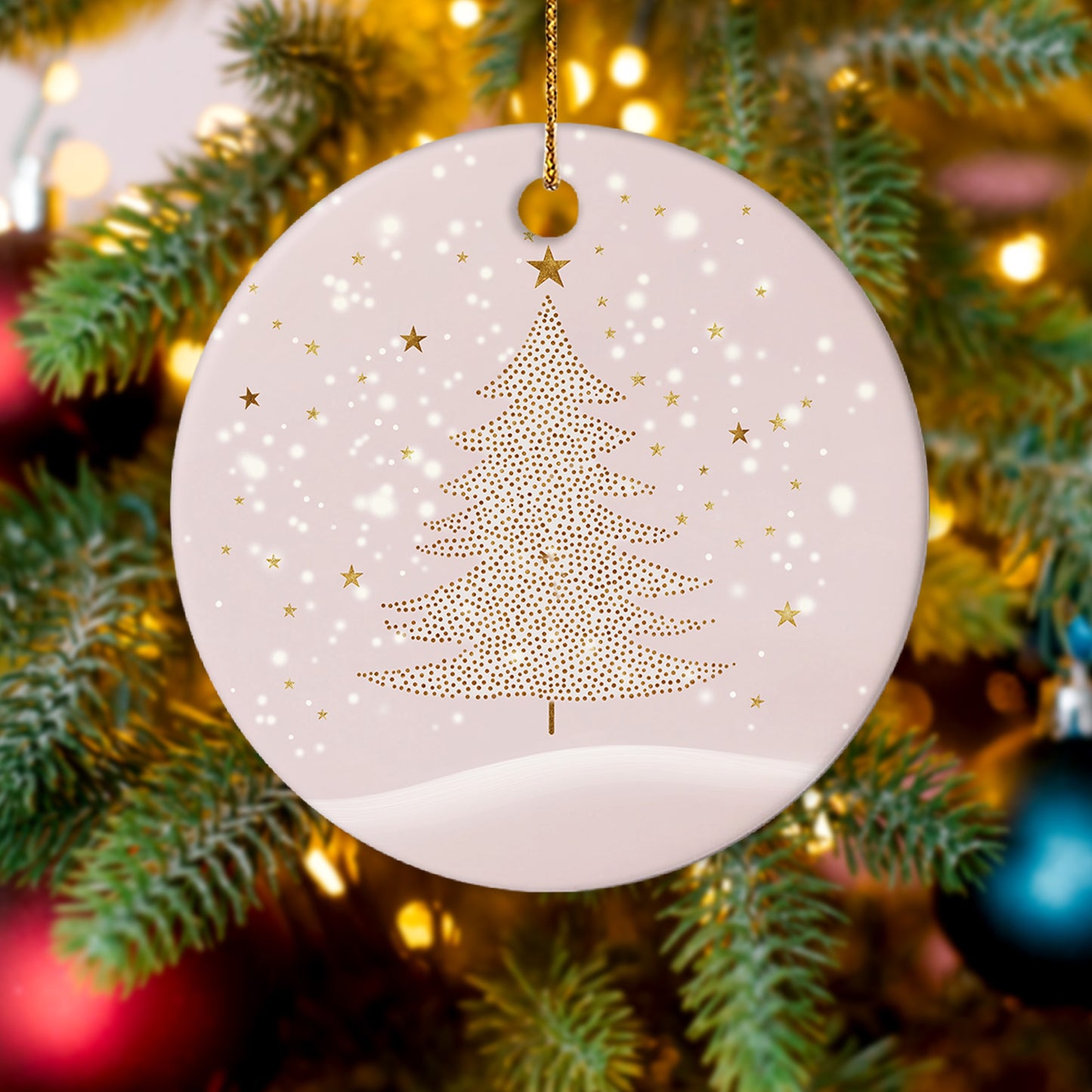 Netecom Elegant Pink Ornaments, Ceramic Gold Glitter Christmas Tree Ornament, Gifts for Holiday, Party, Home Decor