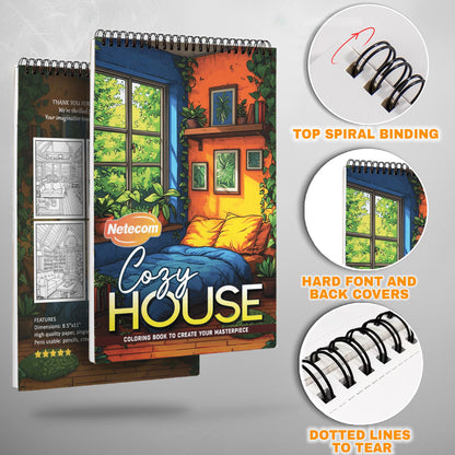 Cozy House Spiral Bound Coloring Book, Welcoming Home Scenes for a Comforting Artistic Retreat, Great for Those Seeking Cozy and Homely Vibes