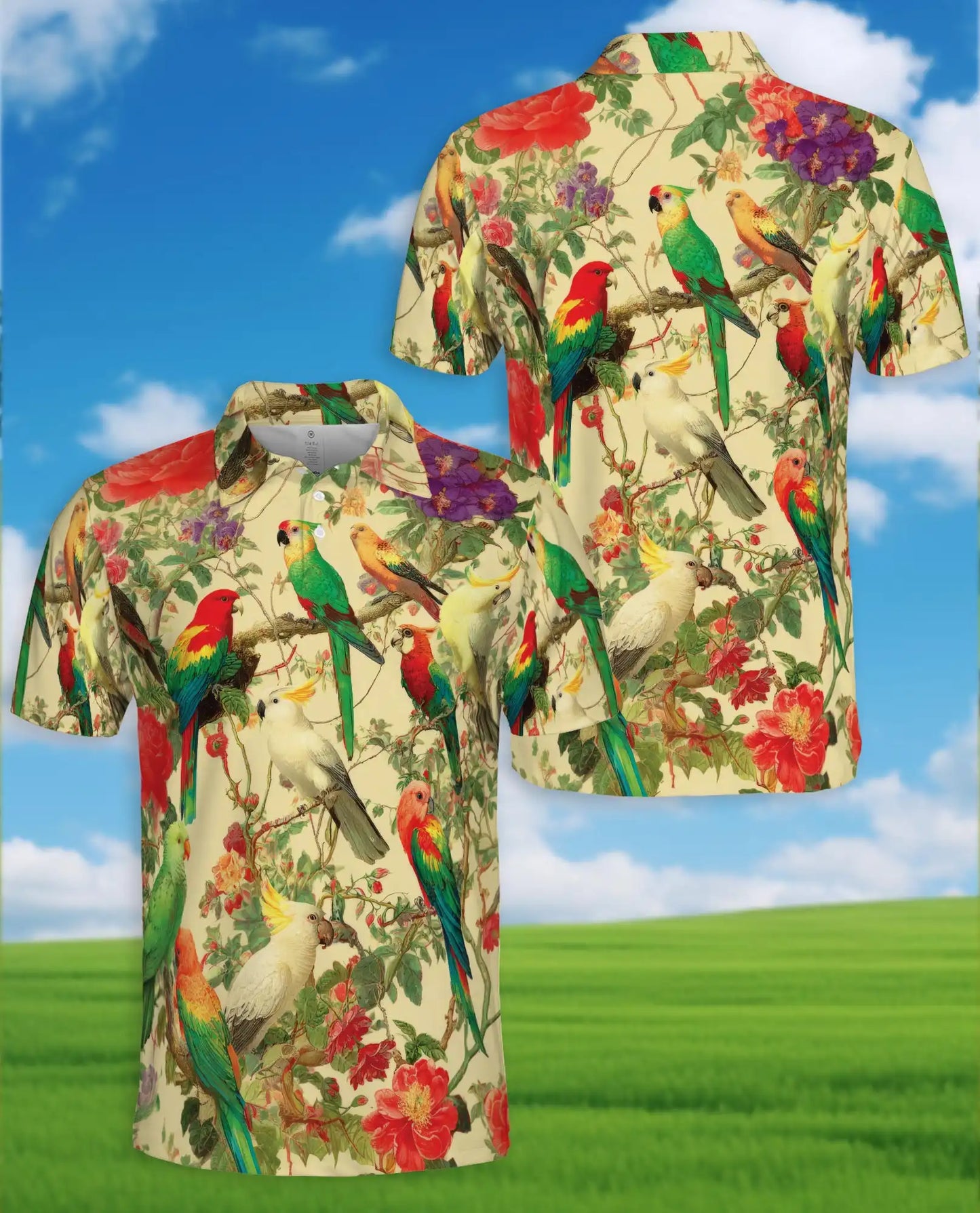 Tropical Birds Polo Shirt for Men – Colorful Parrot Print | Netecom