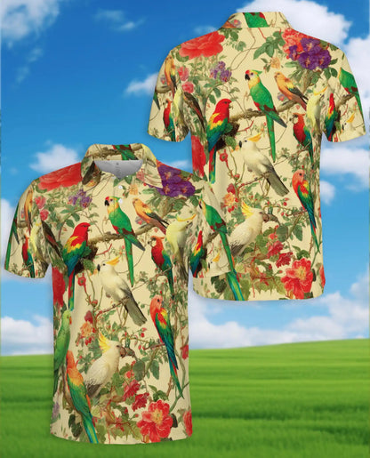 Tropical Birds Polo Shirt for Men – Colorful Parrot Print | Netecom