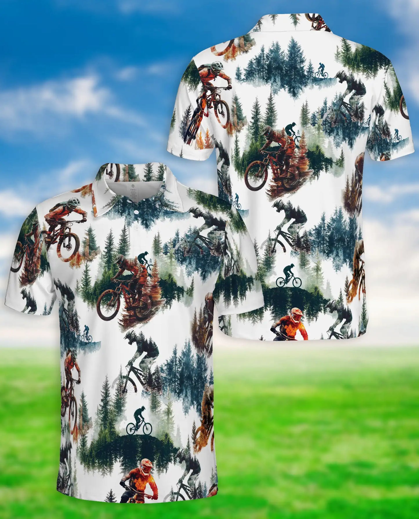 Mountain Bike Forest 3D Polo Shirt for Men – Extreme Cycling Outdoor Style | Netecom