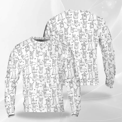 Corgi Line Art Sweatshirt, 3D All Over Print Minimalist Dog Crewneck Pullover for Men Women, Corgi Lover Gift - Netecom