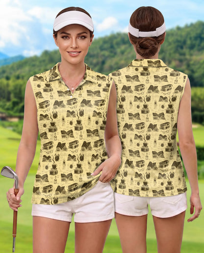 Book Pattern Sleeveless Polo Shirt for Women | Netecom