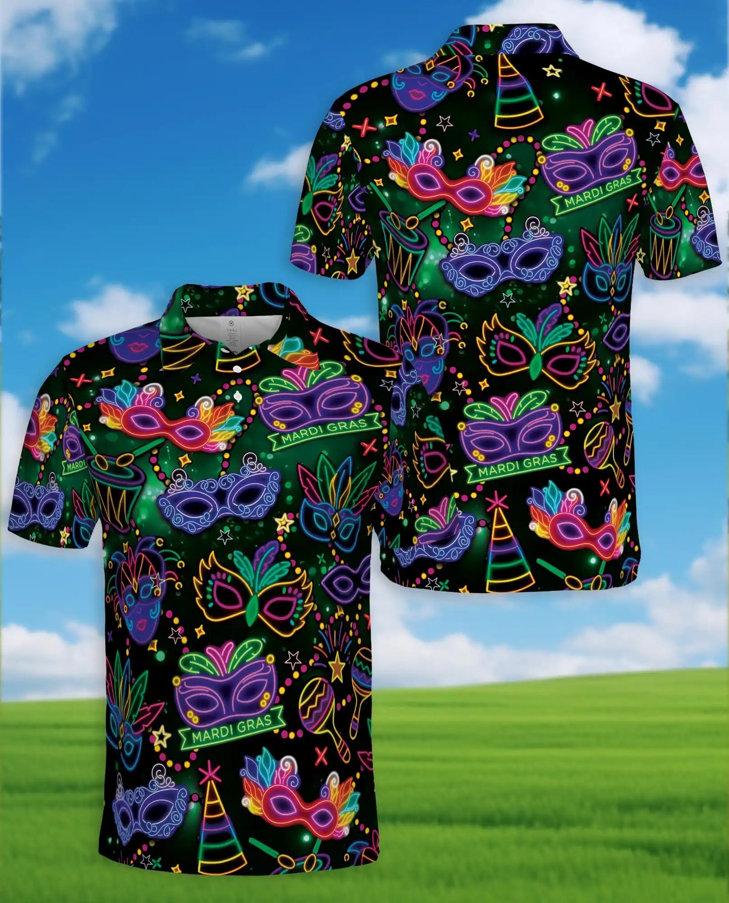 Neon Mardi Gras Carnival Polo Shirt-Masquerade Festival Design | Netecom