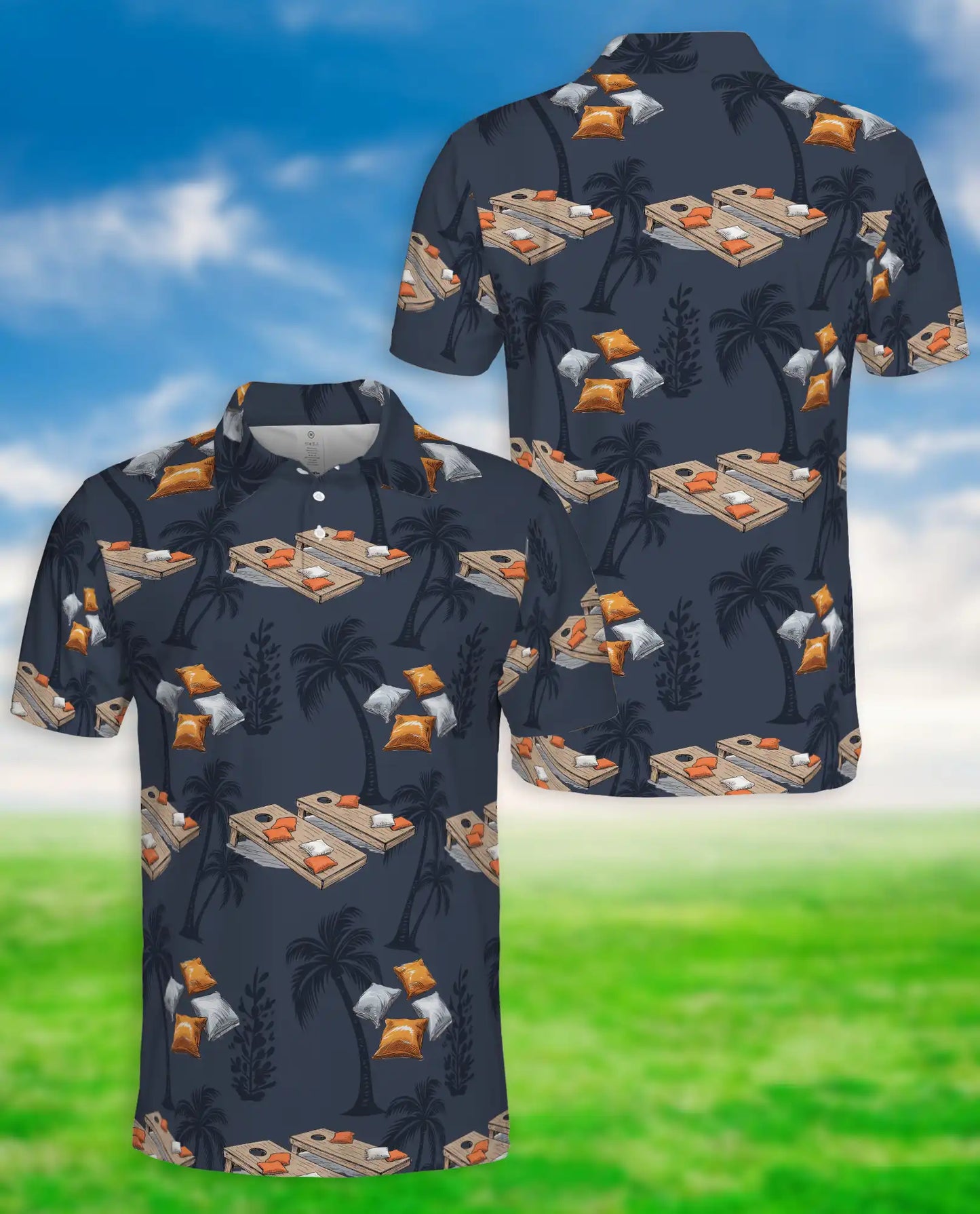 Cornhole Tropical 3D Polo Shirt for Men – Backyard Game Summer Style | Netecom