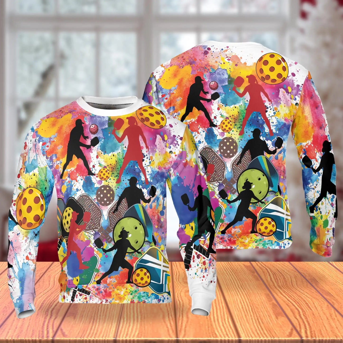 Pickleball Watercolor Splash Sweatshirt, 3D All Over Print Colorful Sports Crewneck Pullover for Men Women, Pickleball Lover Gift - Netecom