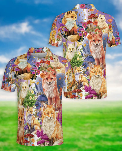 Fantasy Fox Garden Polo Shirt Enchanted Woodland Floral Animal Art | Netecom