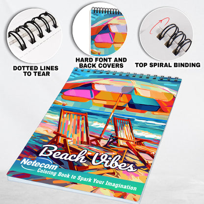 Beach Vibes Spiral Bound Coloring Book, Ocean Themed Coloring Book for Adults for Relaxation and Stress Relief