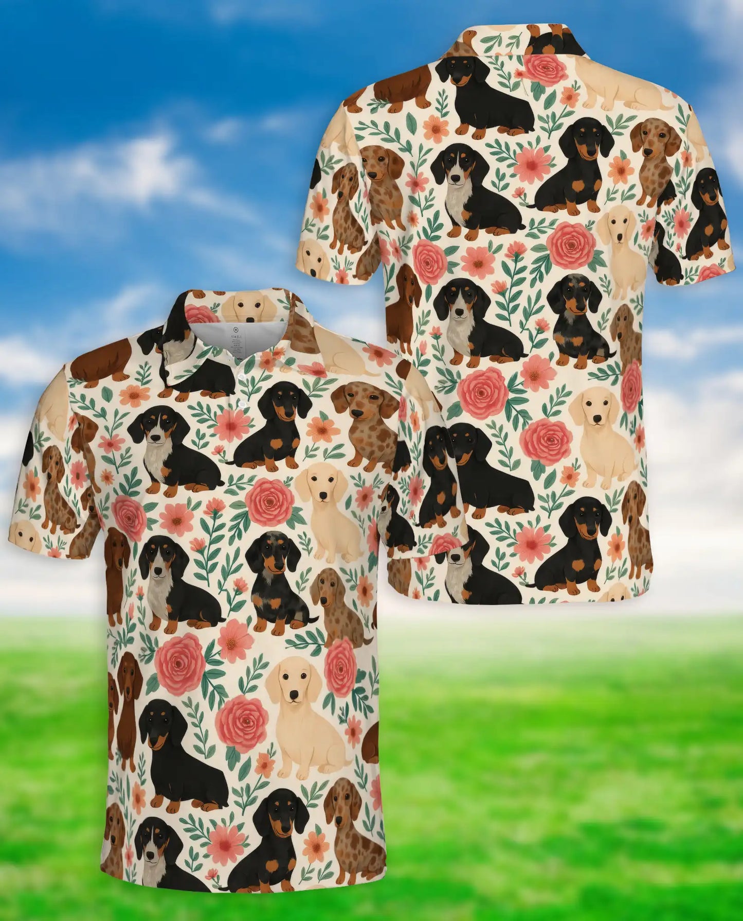 Dachshund Dog Pattern Polo Shirt for Men – Cute Pet Tropical Style | Netecom