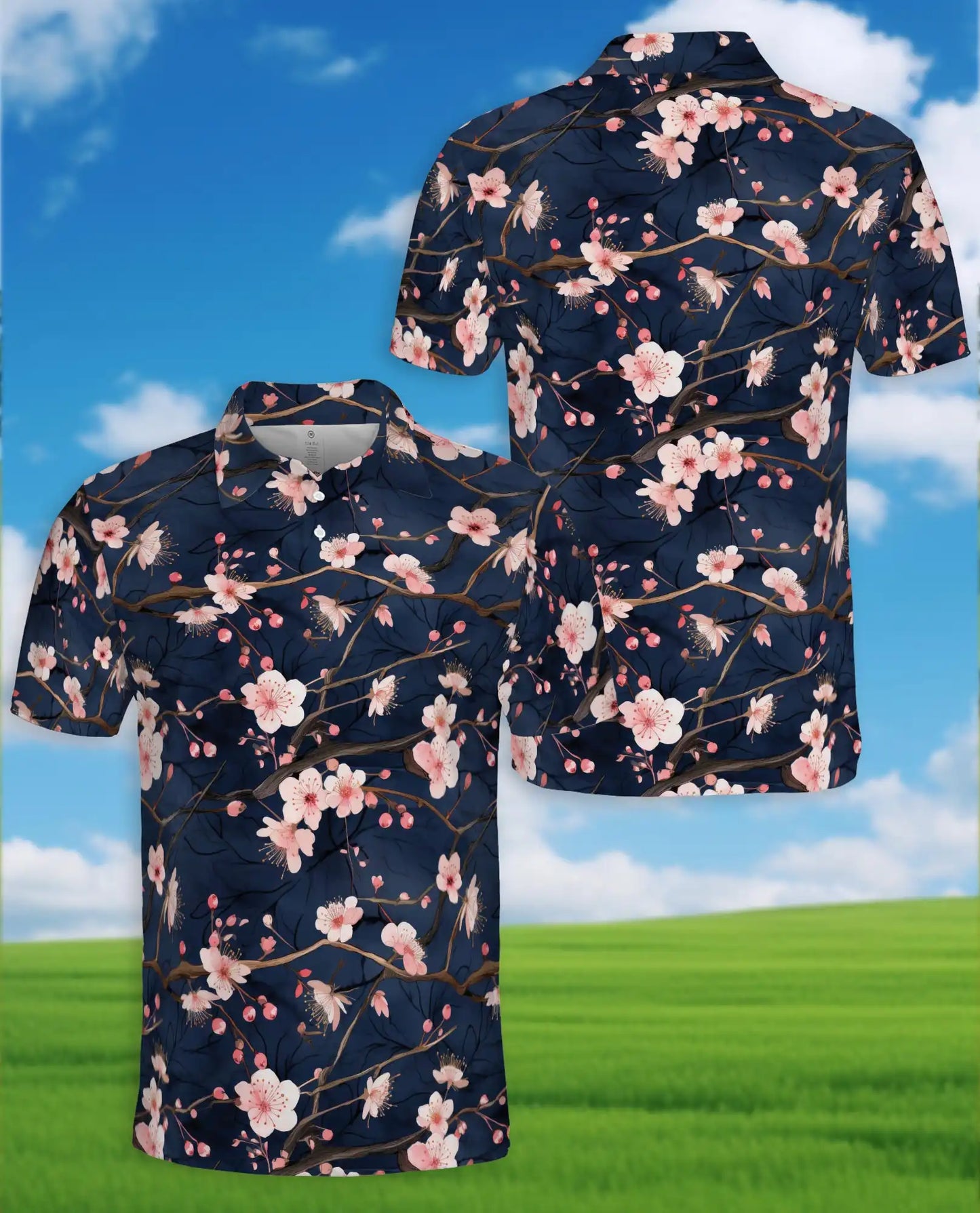 Cherry Blossom Branch Polo Shirt for Men – Spring Floral Style | Netecom