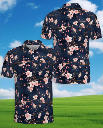 Cherry Blossom Branch Polo Shirt for Men – Spring Floral Style | Netecom
