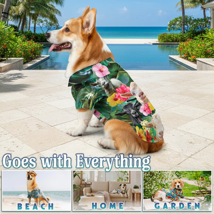 Netecom Matching Happy Goat Hawaiian Shirt for Dog and Owner, Fun Animal Aloha Summer Shirt, Playful Button Down Outfit for Pet and Human, Vacation Beach Casual Wear