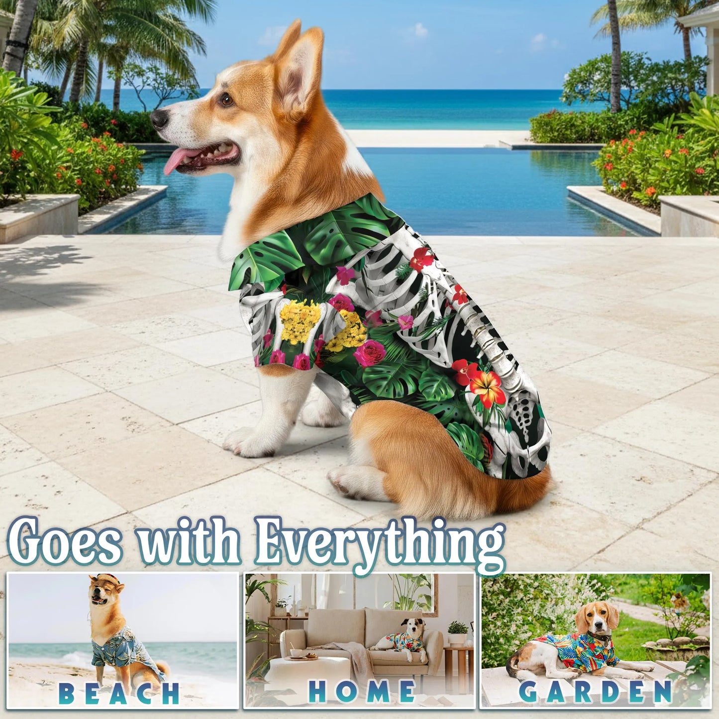 Matching Dog and Owner Skeleton Hawaiian Shirts – Spooky Floral Tropical Beach Outfit