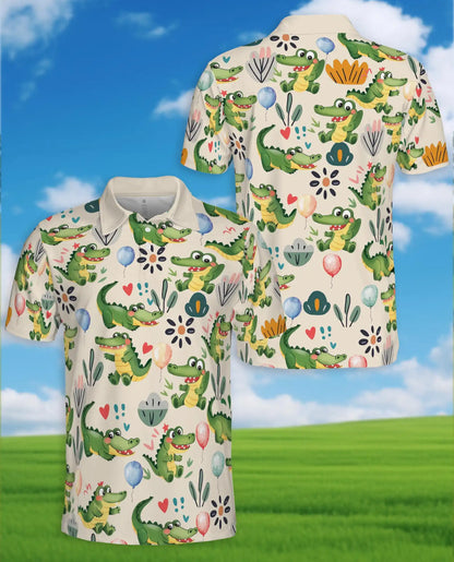 Cute Alligator Cartoon 3D Polo Shirt for Men | Netecom