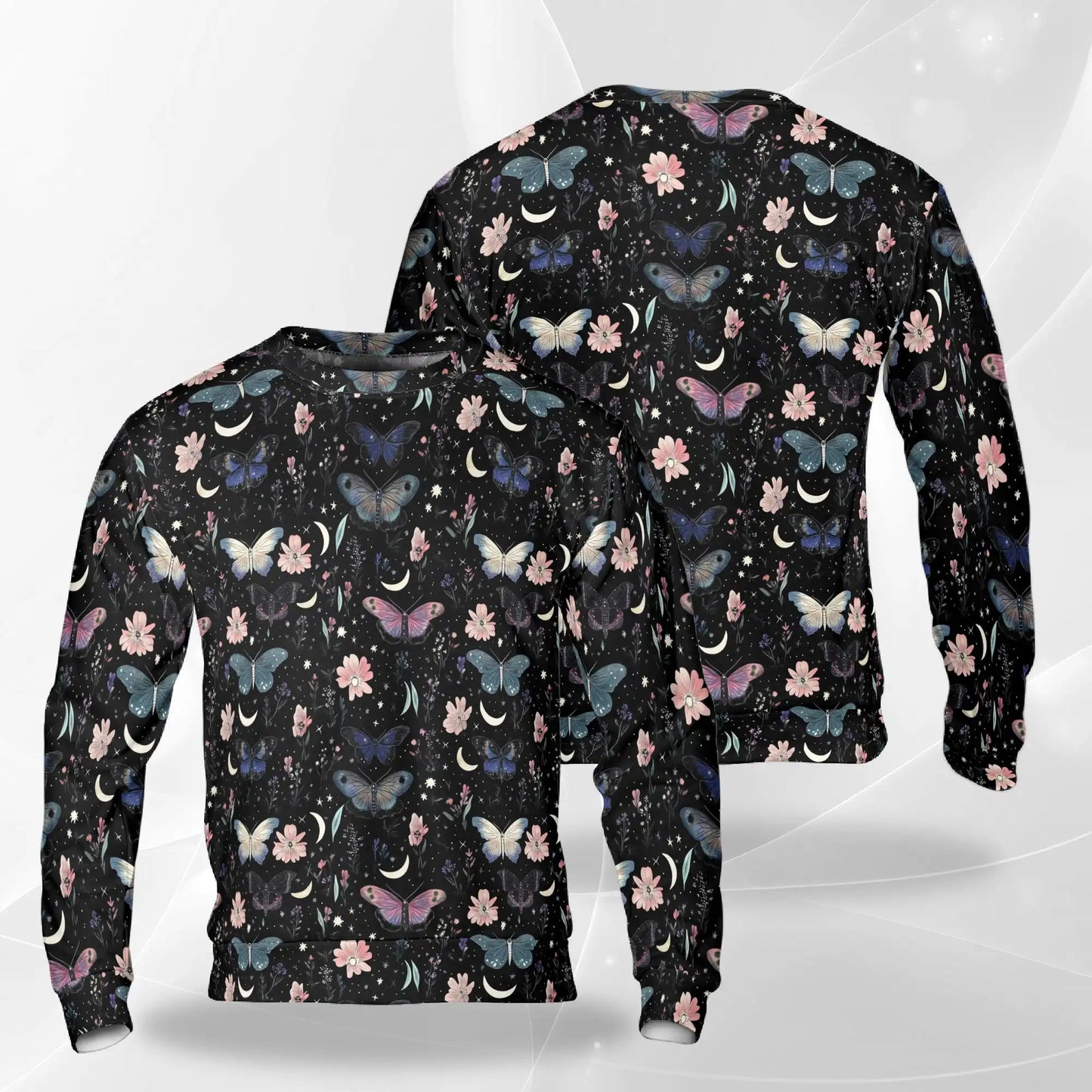 Butterfly Floral Sweatshirt, 3D All Over Print Colorful Flower Crewneck Pullover for Men Women, Butterfly Lover Gift - Netecom