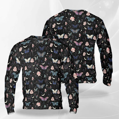 Butterfly Floral Sweatshirt, 3D All Over Print Colorful Flower Crewneck Pullover for Men Women, Butterfly Lover Gift - Netecom