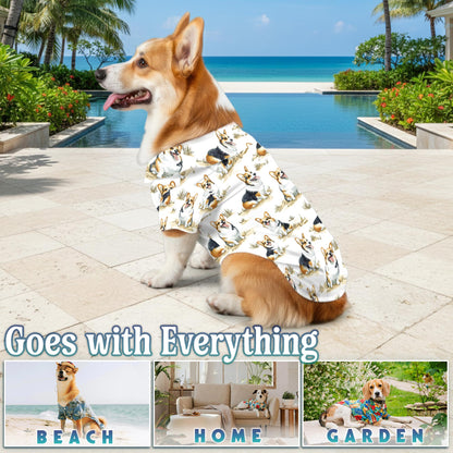 Netecom Matching Smiling Corgi Aloha Hawaiian Shirt for Dog and Owner, Happy Dog Print Summer Button Down Shirt, Fun Beach Vacation Casual Wear for Pet and Human