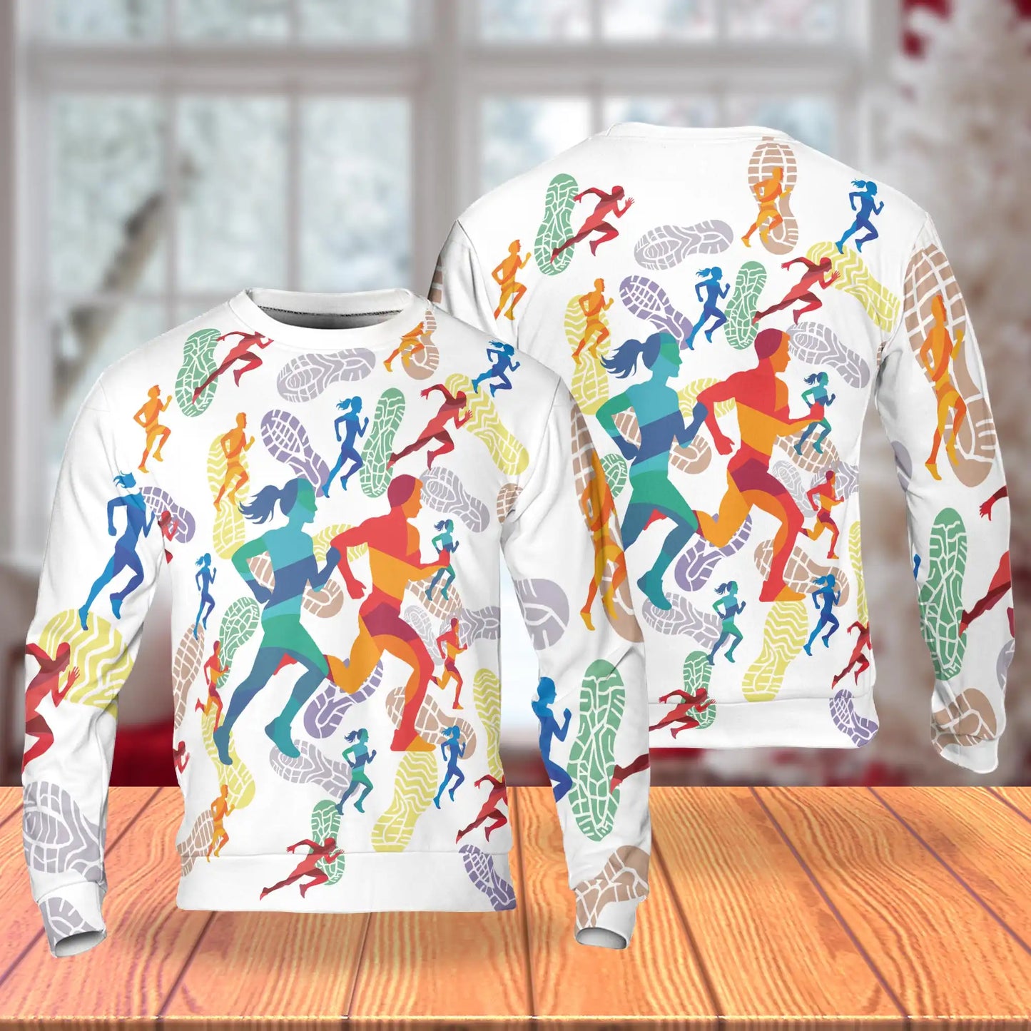 Colorful Running Marathon Sweatshirt, 3D All Over Print Vibrant Runner Crewneck Pullover for Men Women, Marathon Runner Gift - Netecom