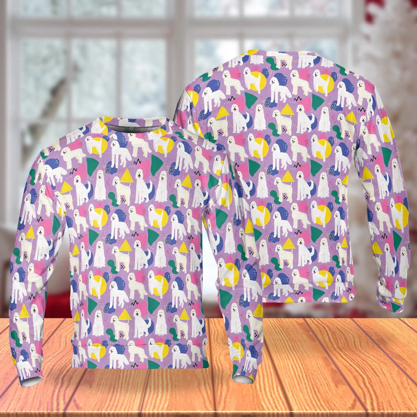 White Long Haired Dog Pattern Sweatshirt, 3D All Over Print Cute Dog Crewneck Pullover for Men Women, Dog Lover Gift - Netecom