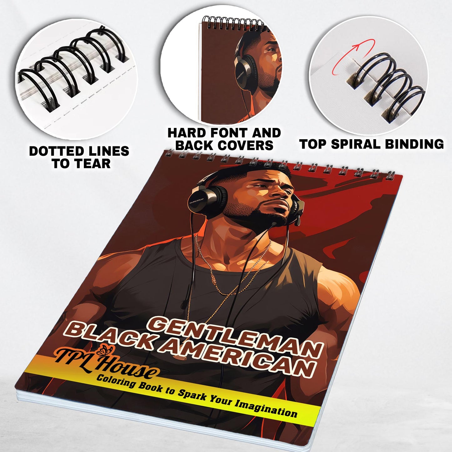 Gentleman Black American Spiral Bound Coloring Book, Discover Classic Charm with 30 Enchanting Coloring Pages, Unleashing Your Creativity in the World of Gentleman Black Americans