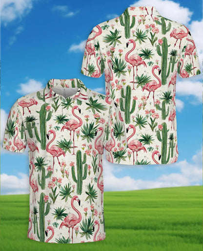 Pink Flamingo Cactus Polo Shirt - Tropical Desert Garden Style | Netecom
