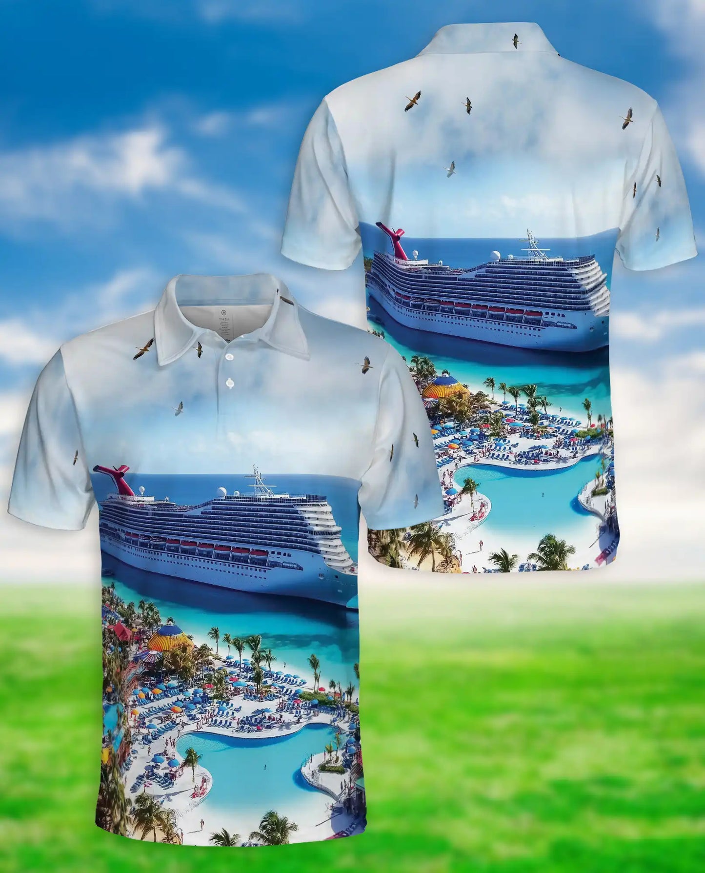 Tropical Cruise Ship 3D Polo Shirt for Men – Ocean Vacation Beach Style | Netecom
