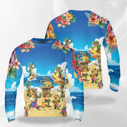 Crocodile Alligator Beach Sweatshirt, 3D All Over Print Tropical Reptile Crewneck Pullover for Men Women, Beach Animal Lover Gift - Netecom