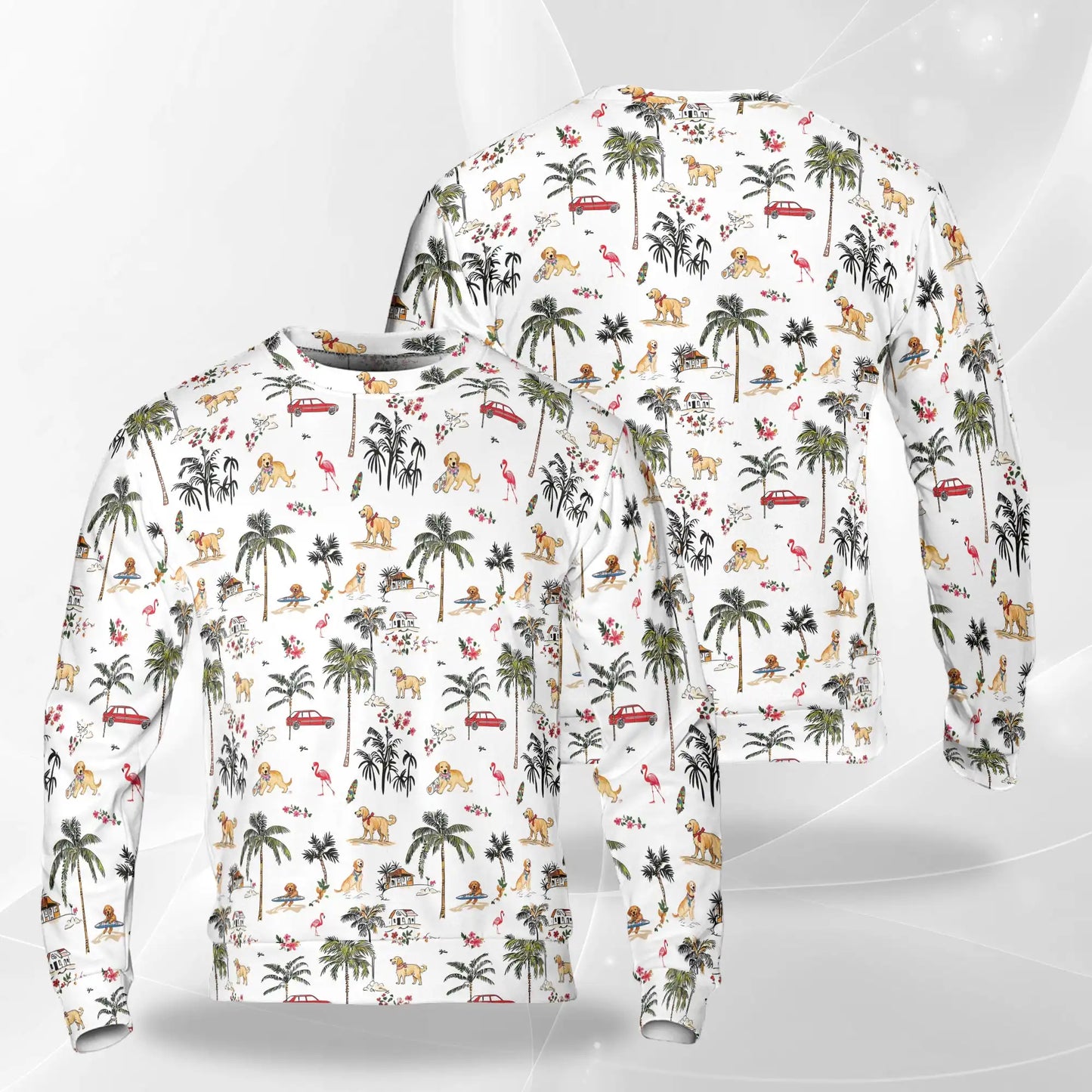 Golden Retriever Sweatshirt, 3D All Over Print Beach Dog Crewneck Pullover for Men Women, Golden Retriever Lover Gift - Netecom