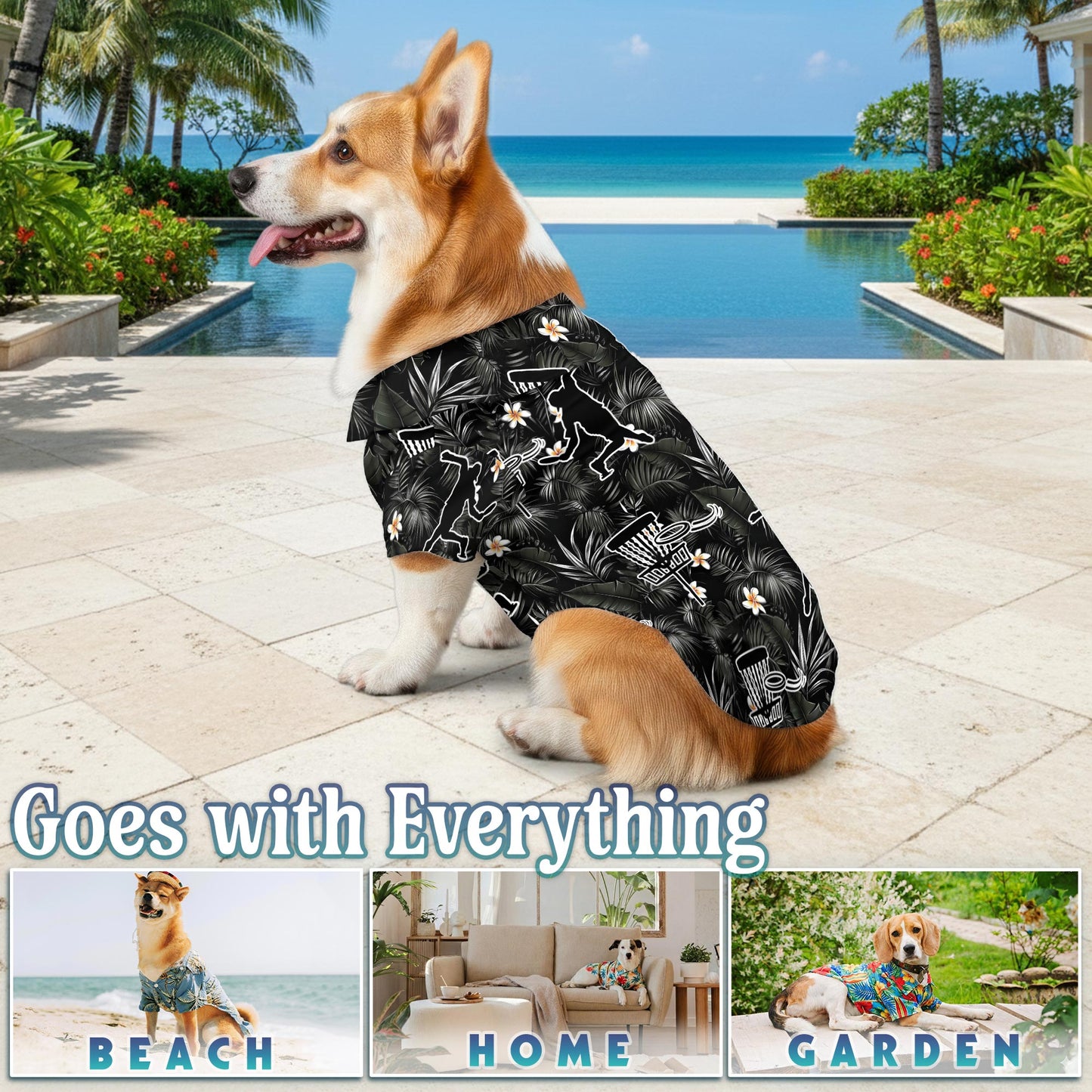 Netecom Matching Disc Golf Hawaiian Shirt for Dog and Owner, Tropical Flower Aloha Summer Shirt, Disc Golf Print Outfit for Pet and Human, Beach Vacation Casual Wear