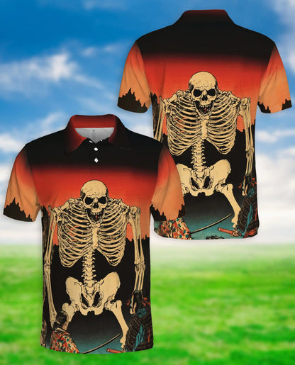 Skeleton Sunset Polo Shirt – Vintage Skull Print | Netecom