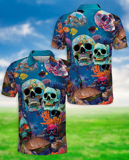 Ocean Skull 3D Polo Shirt for Men – Underwater Gothic Sea Style | Netecom