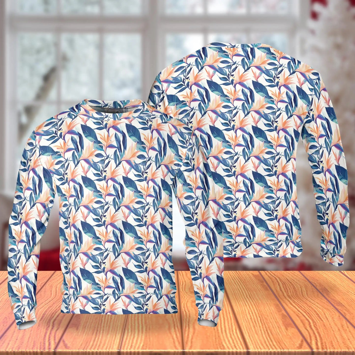 Tropical Strelitzia Sweatshirt, 3D All Over Print Bird of Paradise Floral Crewneck Pullover for Men Women, Tropical Flower Lover Gift - Netecom
