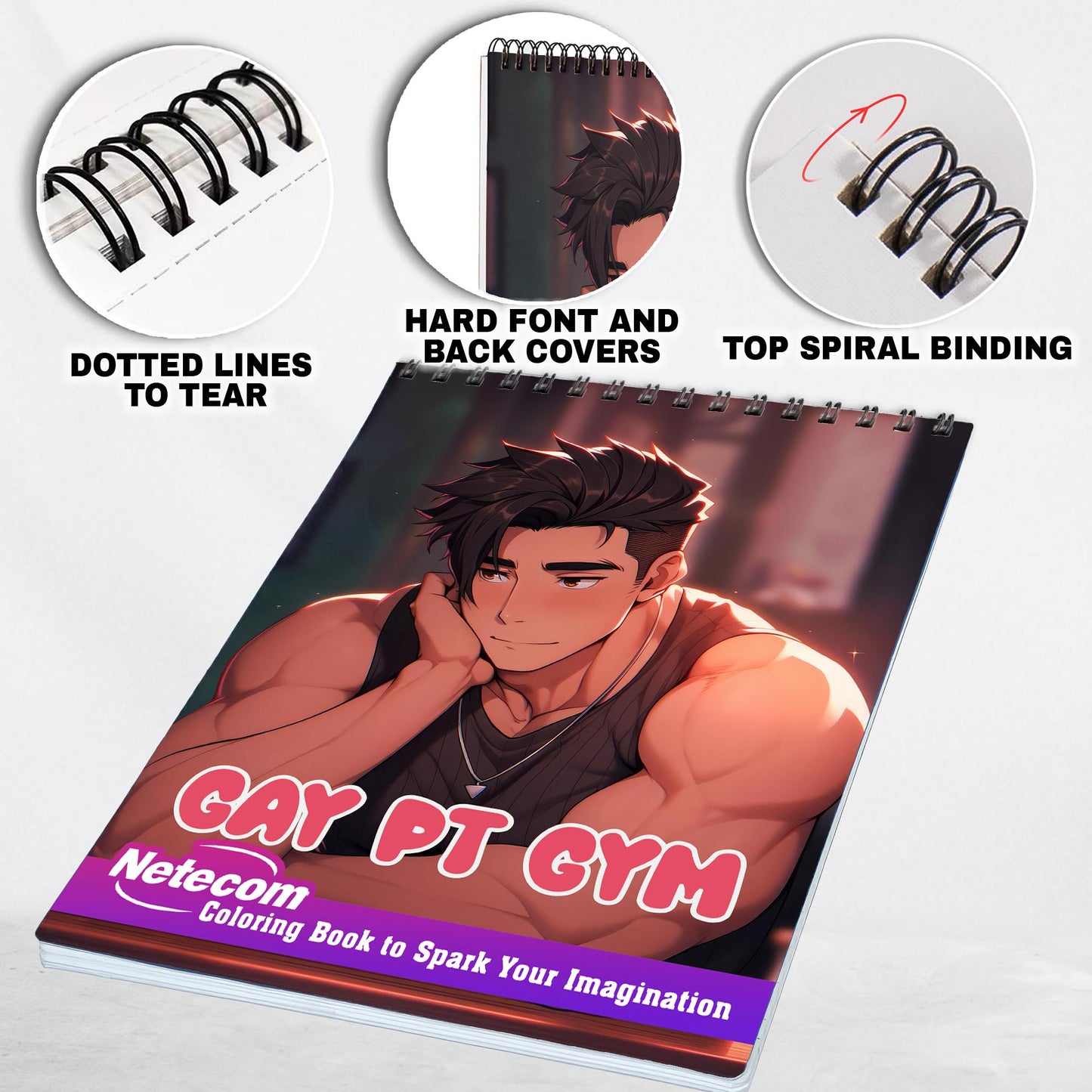 Gay PT Gym Spiral Bound Coloring Book, Explore the Vibrant World of LGBTQ+ Individuals at the Gym with 30 Exquisitely Illustrated Coloring Pages.