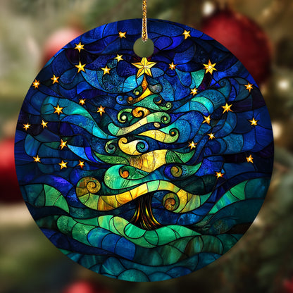 Netecom Stained Glass Christmas Tree Ornament, Artistic Xmas Tree Ceramic Ornament for Christmas Tree Hanging Decorations Gift, Home Decor, Gifts for Friends & Family, Holiday Party Present
