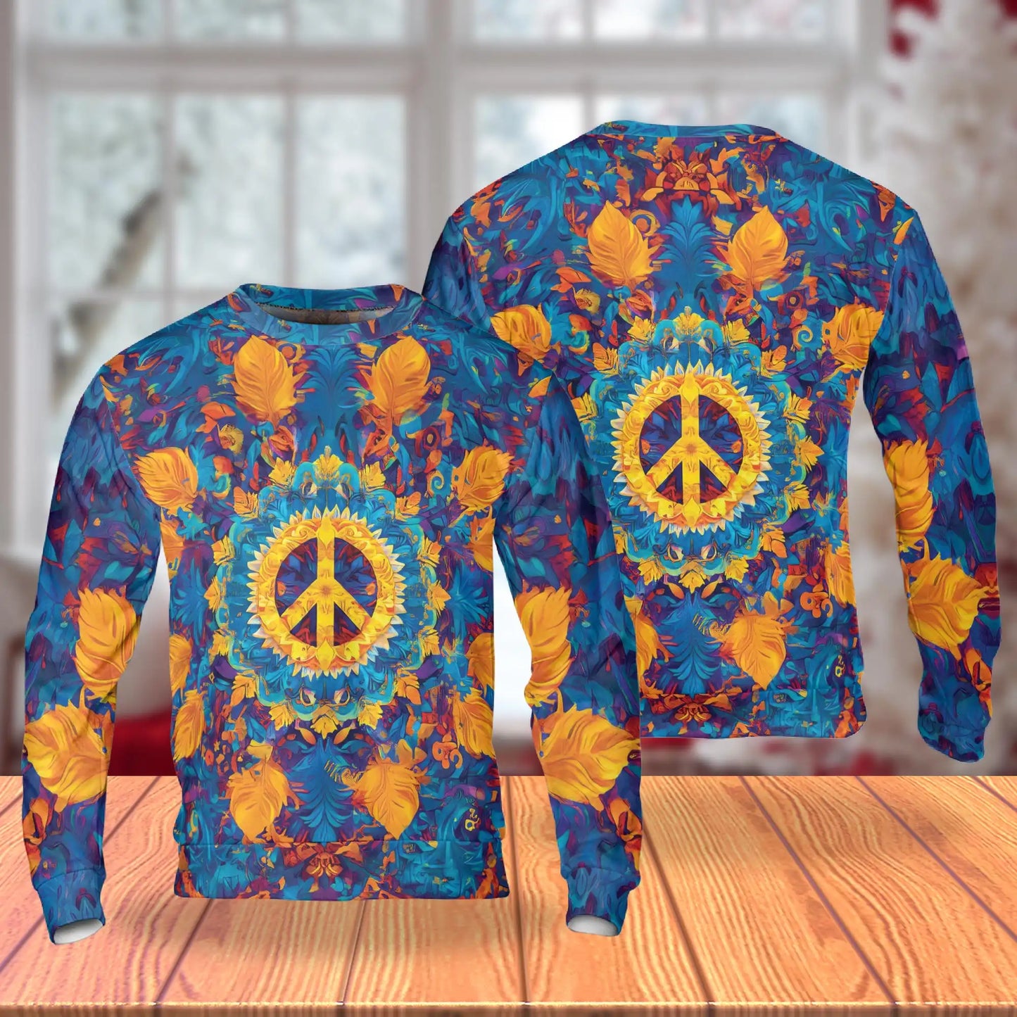 Hippie Peace Sweatshirt, 3D All Over Print Retro Boho Crewneck Pullover for Men Women, Peace Lover Gift - Netecom