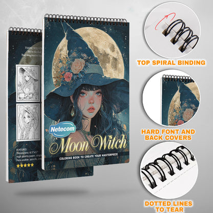 Moon Witch Spiral Bound Coloring Book, Magical Moon Witch Scenes for a Mystical Art Adventure, Ideal for Fans of Fantasy and Witchcraft