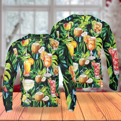 Cocktail and Fruit Summer Sweatshirt, 3D All Over Print Tropical Drink Crewneck Pullover for Men Women, Summer Lover Gift - Netecom