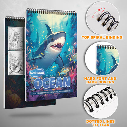 Ocean Spiral Bound Coloring Book, Underwater Ocean Wonders for a Relaxing Dive into Art, Perfect for Marine Life Enthusiasts and Sea Lovers