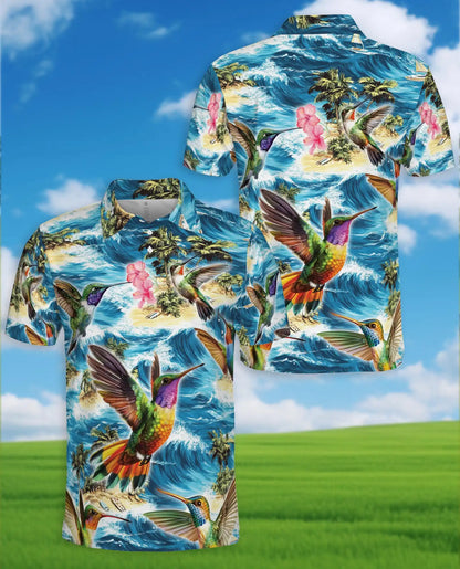 Hummingbird Tropical Polo Shirt – Ocean Wave Print | Netecom