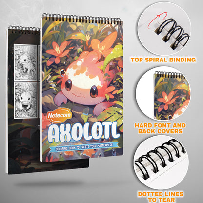 Axolotl Spiral Bound Coloring Book, Adorable Axolotls in Artistic Settings, Great for Animal Lovers and Those Seeking Unique and Cute Art