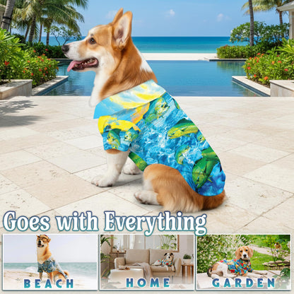 Netecom Matching Mahi-Mahi Fish Fishing Hawaiian Shirt for Dog and Owner, Aloha Summer Shirt, Ocean Fish Print Outfit for Pet and Human, Beach Vacation Casual Wear