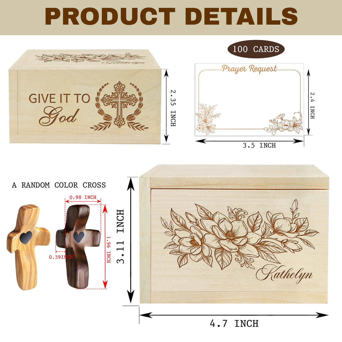 Netecom Personalized Wooden Prayer Box with 100 Prayer Request Cards & Custom Name Handheld Cross – Christian Faith Gift for Prayer, Comfort & Spiritual Encouragement